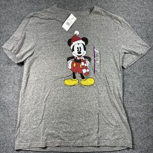 Disney‎ Men's Xxl Tshirt Mickey Santa Hat Gray NWT Christmas